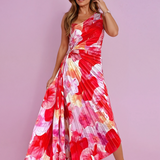 Plissiertes One-Shoulder-Kleid mit floralem Muster – Elegant & Feminin