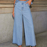 Leona | Stylisches Denim-Zweiteiler-Set mit Weste & Weitbein-Hose