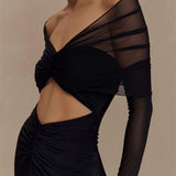 Schulterfreies Maxikleid mit Cut-Out und langen Ärmeln für Damen