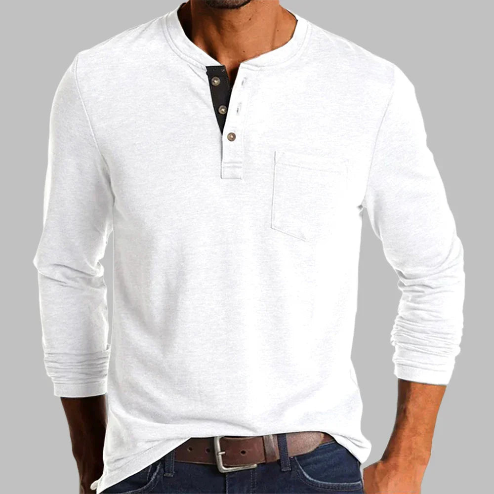 Herren Langarmshirt mit Henley-Ausschnitt und Brusttasche