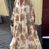 Maxikleid mit Print, Volantärmeln & Stehkragen – Stilvoll & Luftig