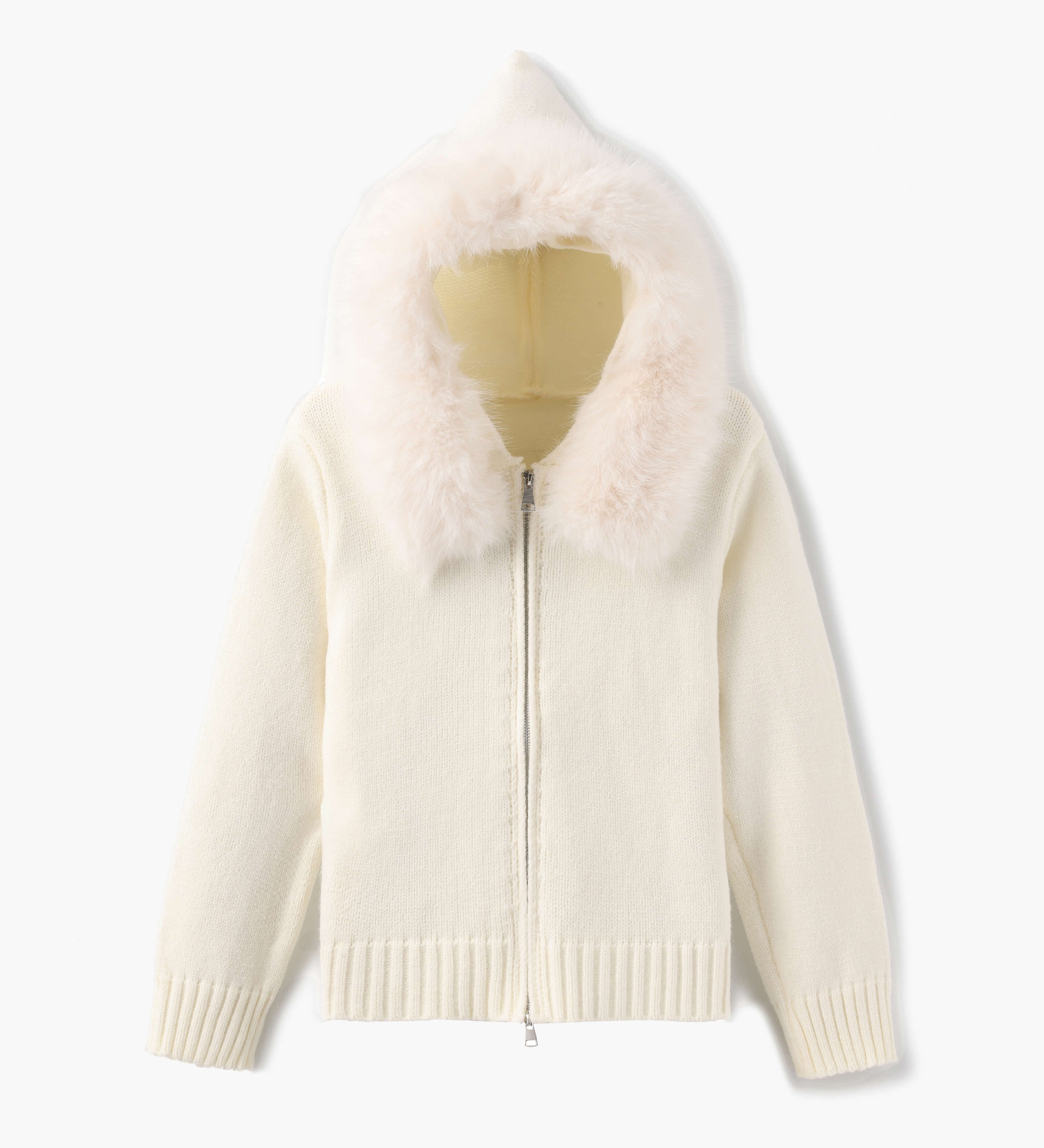 Damen Strickjacke Grau mit Kapuze und Kunstpelz – Warme Winterjacke