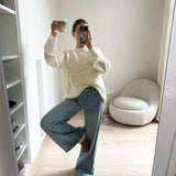 Pullover Damen Oversize Strickpullover Herbst Winter Casual Streetwear