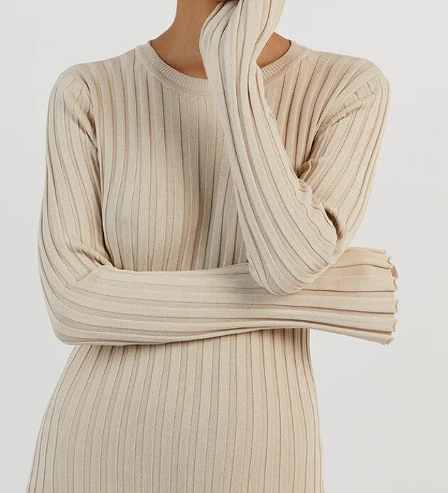 Lilli | Schwarzes Geripptes Maxikleid