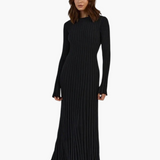 Lilli | Schwarzes Geripptes Maxikleid