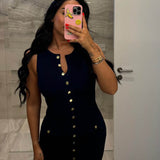 Rosamund | Elegantes Knopfdetail Ärmellos-Maxikleid – Zeitlose Klasse & Raffinesse