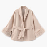 Damen Mantel mit Kunstfellbesatz – Eleganter Winter Kurzmantel