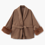 Damen Mantel mit Kunstfellbesatz – Eleganter Winter Kurzmantel