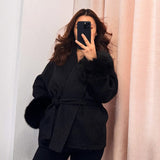 Damen Mantel mit Kunstfellbesatz – Eleganter Winter Kurzmantel