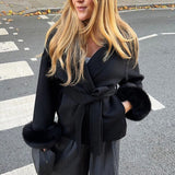 Damen Mantel mit Kunstfellbesatz – Eleganter Winter Kurzmantel