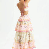 Odetta | Romantisches Blumen Maxikleid mit Zurück Spitzen-Details