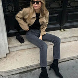 Marissa Suede Look Jacke mit Umschlagkragen und Cropped Schnitt