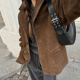 Miranda | Klassischer Blazer aus Wildlederimitat in Braun