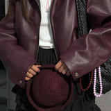 Mirabelle | Modische Kunstlederjacke in Weinrot