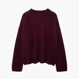 Damen Pullover Bordeaux – Warmer Strickpullover mit Rundhals