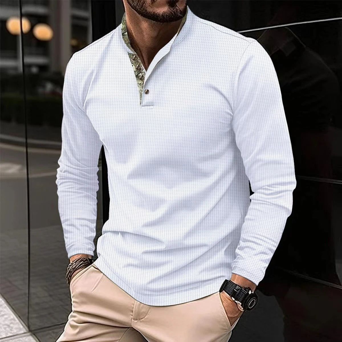 Langarm Henley Shirt für Herren mit Stehkragen – Stilvolles Freizeitshirt