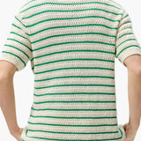Weston | Grüner Streifen Gestrickt Gehäkeltes Herren Sommerhemd mit Knopfleiste