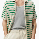 Weston | Grüner Streifen Gestrickt Gehäkeltes Herren Sommerhemd mit Knopfleiste