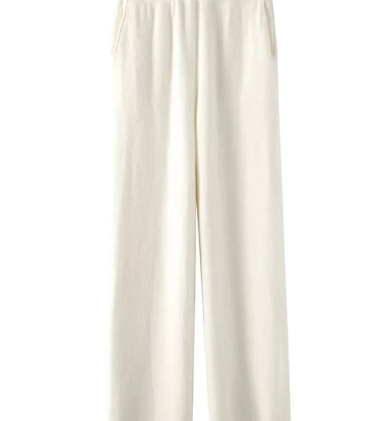 Elegante Feinstrickhose mit Hohem Bund und Weitem Bein – Luxuriöser Komfort für Alltag und Freizeit