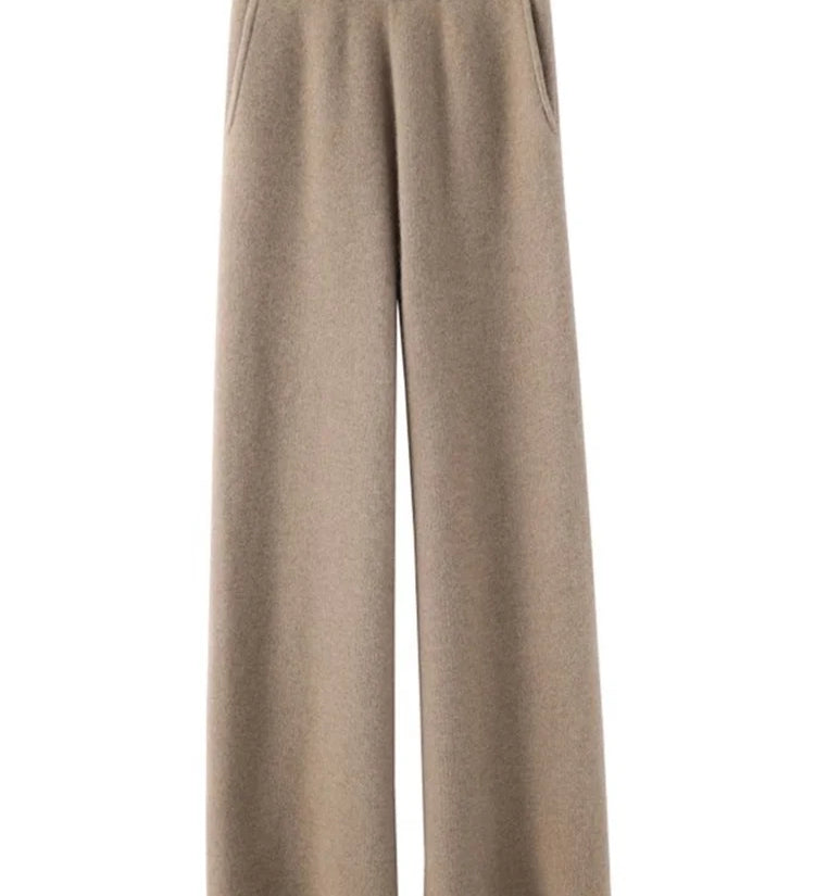 Elegante Feinstrickhose mit Hohem Bund und Weitem Bein – Luxuriöser Komfort für Alltag und Freizeit