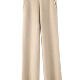 Elegante Feinstrickhose mit Hohem Bund und Weitem Bein – Luxuriöser Komfort für Alltag und Freizeit