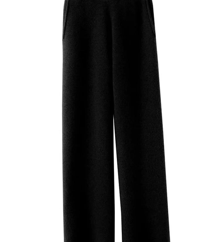 Elegante Feinstrickhose mit Hohem Bund und Weitem Bein – Luxuriöser Komfort für Alltag und Freizeit