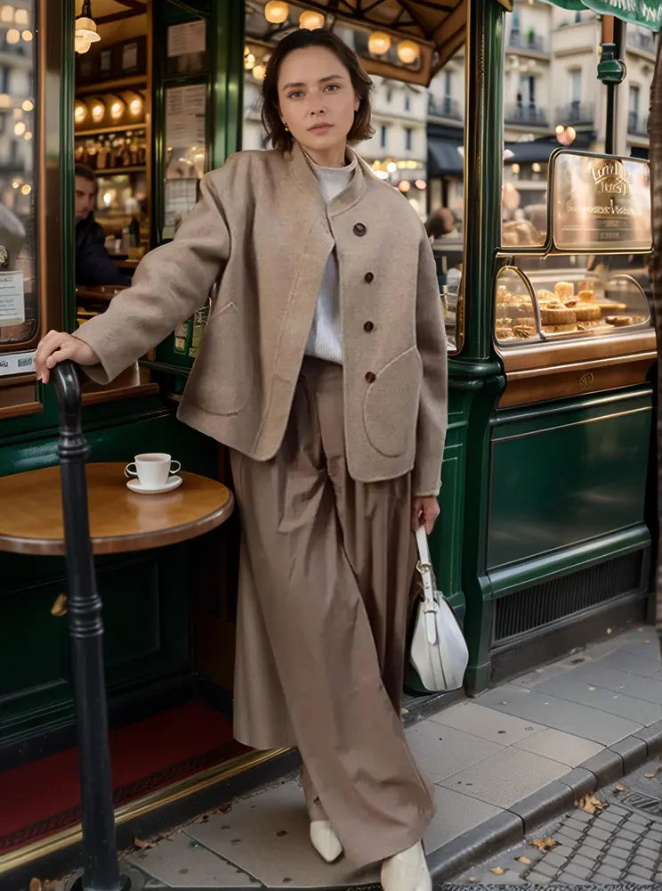 Tina | Lässiger einreihiger Wollmantel mit Stehkragen Zendoo.de