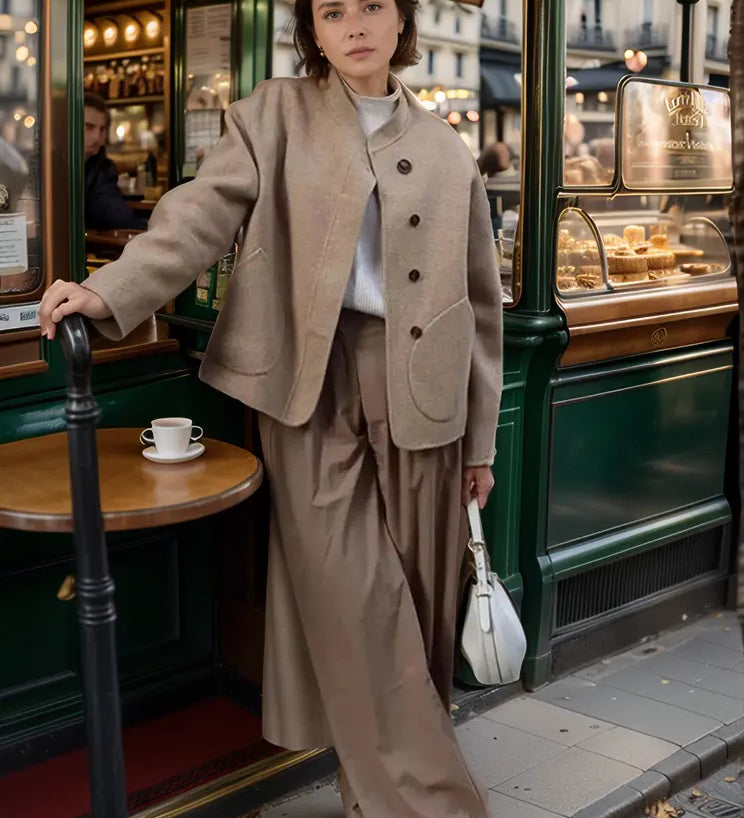 Tina | Lässiger einreihiger Wollmantel mit Stehkragen Zendoo.de