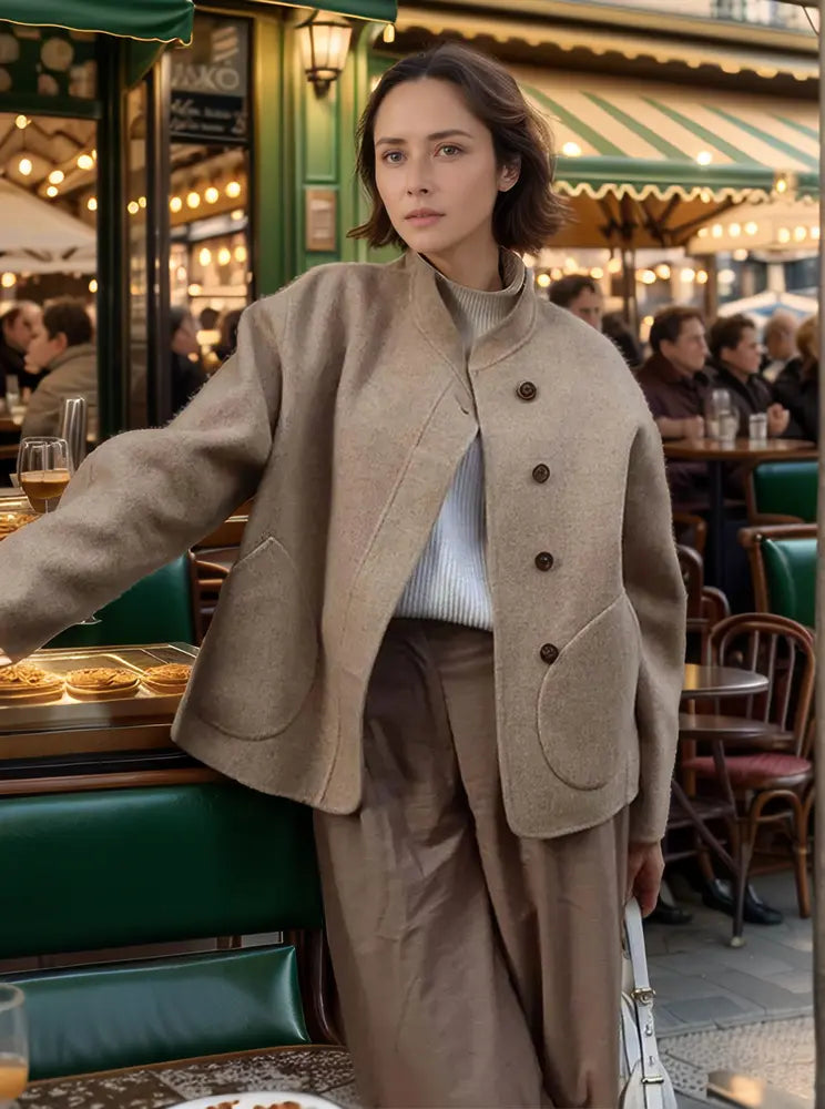 Tina | Lässiger einreihiger Wollmantel mit Stehkragen Zendoo.de