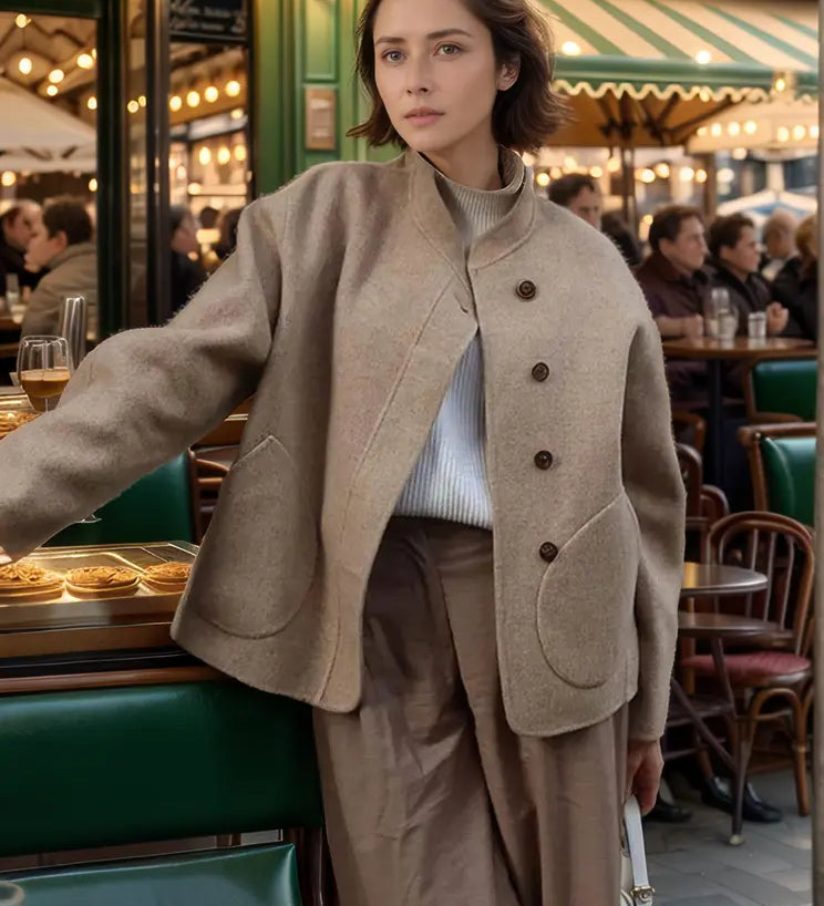 Tina | Lässiger einreihiger Wollmantel mit Stehkragen Zendoo.de