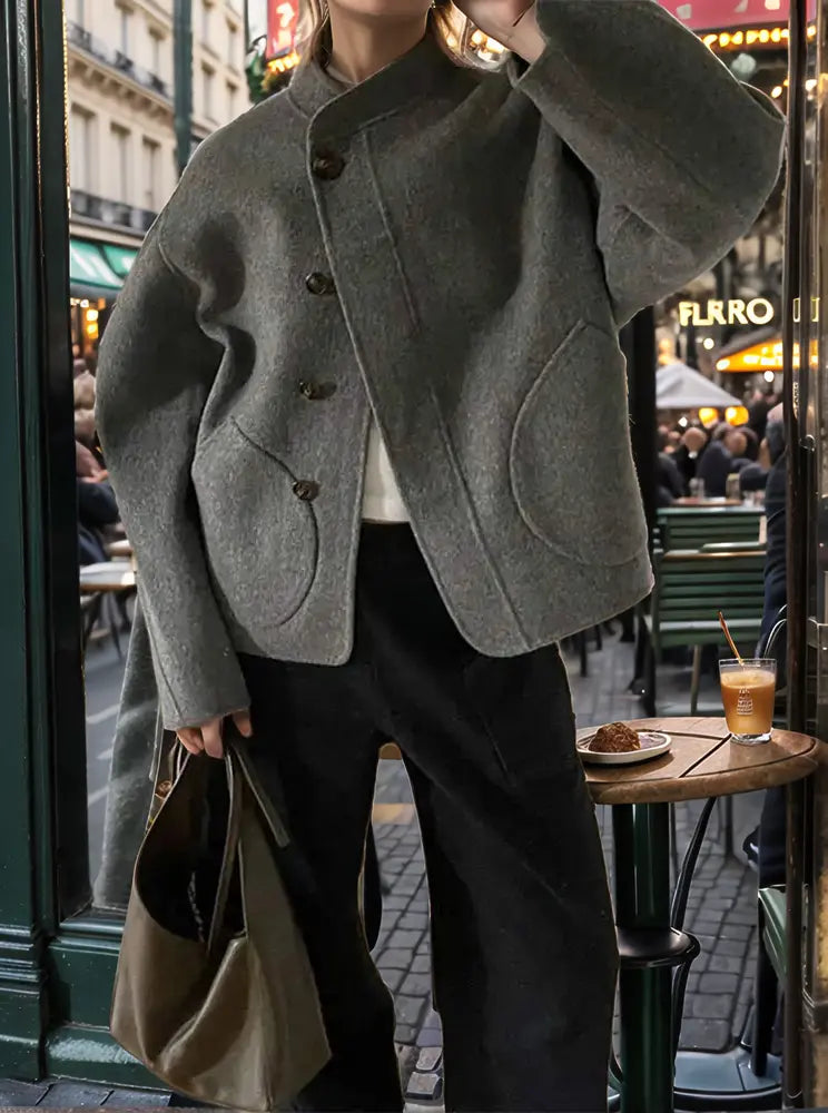 Tina | Lässiger einreihiger Wollmantel mit Stehkragen Zendoo.de