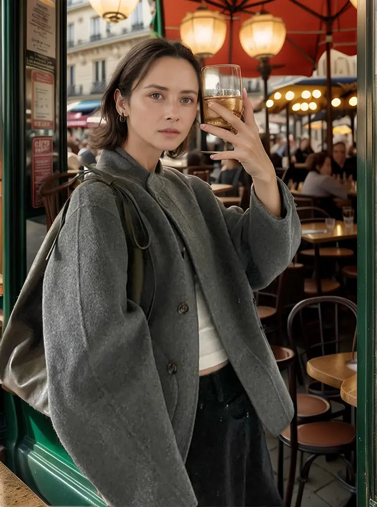 Tina | Lässiger einreihiger Wollmantel mit Stehkragen Zendoo.de