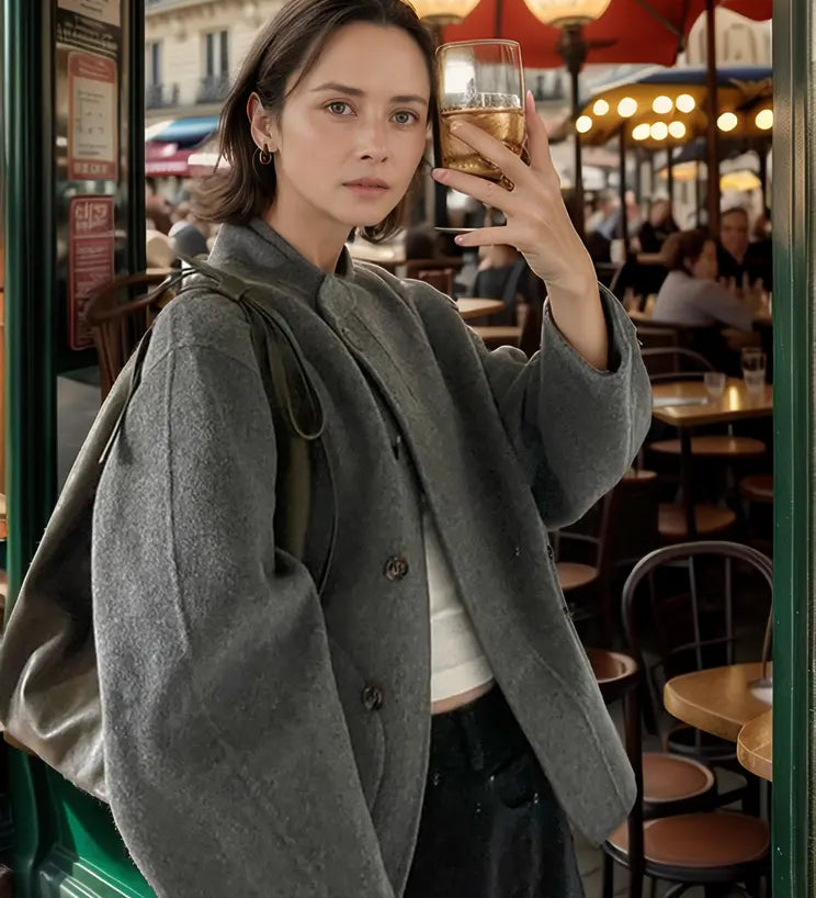 Tina | Lässiger einreihiger Wollmantel mit Stehkragen Zendoo.de