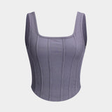 Justine | Grau Ärmelloses geripptes klassisches Korsett-Top