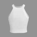 Elise | Racerback Bodycon Geripptes hochgeschlossenes Crop-Top