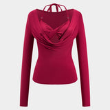 Dakota | Verführerisches Langarm-Top mit drapiertem Ausschnitt und integriertem Neckholder-Bralette