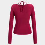 Dakota | Verführerisches Langarm-Top mit drapiertem Ausschnitt und integriertem Neckholder-Bralette