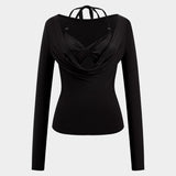 Dakota | Verführerisches Langarm-Top mit drapiertem Ausschnitt und integriertem Neckholder-Bralette