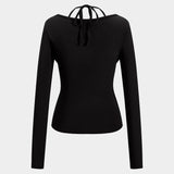 Dakota | Verführerisches Langarm-Top mit drapiertem Ausschnitt und integriertem Neckholder-Bralette