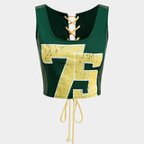 Lucinda | Retro Stil Number 75 Sportliches Crop-Top mit Schnürung hinten