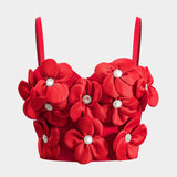 Kristina | Rot Romantisches Bustier-Top mit 3D-Blumen & Strassdetails