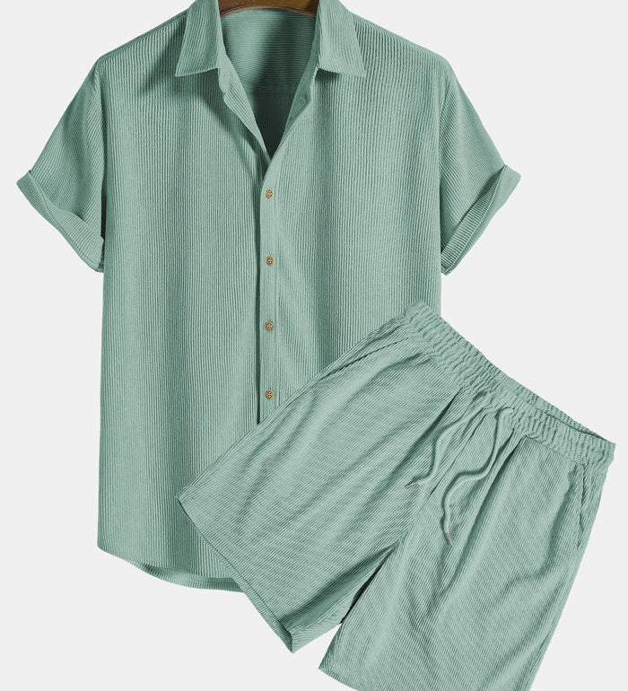 Elegantes Herren Strick-Set in Feinripp-Optik | Hemd & Shorts