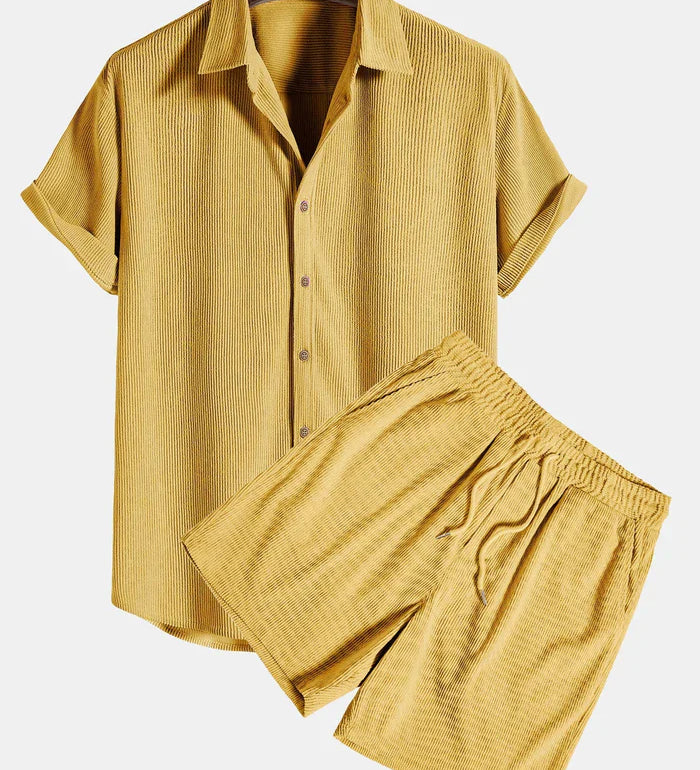 Elegantes Herren Strick-Set in Feinripp-Optik | Hemd & Shorts