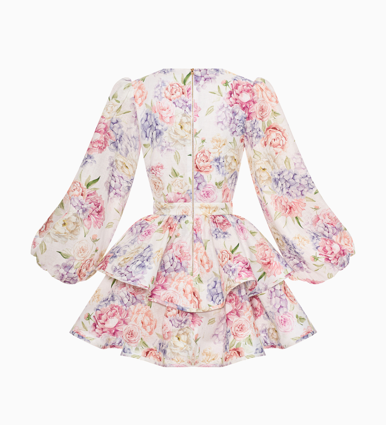 Kurzes Blumenkleid mit Puffärmeln und tiefem V-Ausschnitt für Damen