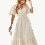 Midi-Sommerkleid mit V-Ausschnitt und Taillenbetonung – Locker & Feminin