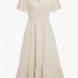 Midi-Sommerkleid mit V-Ausschnitt und Taillenbetonung – Locker & Feminin