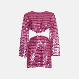 Beatrice | Ausgestellter Ärmel Glitzerndes Pailletten-Minikleid mit Cut-Out-Detail