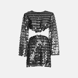 Beatrice | Ausgestellter Ärmel Glitzerndes Pailletten-Minikleid mit Cut-Out-Detail