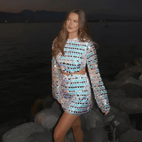 Beatrice | Ausgestellter Ärmel Glitzerndes Pailletten-Minikleid mit Cut-Out-Detail