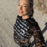 Beatrice | Ausgestellter Ärmel Glitzerndes Pailletten-Minikleid mit Cut-Out-Detail